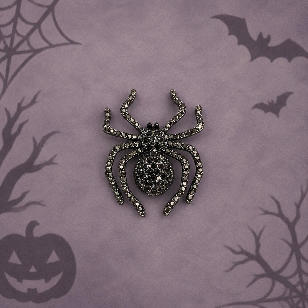 Black Rhinestone Spider Brooch Pin Halloween Gothic Costume Jewelry 2" CP172